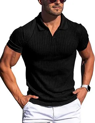 $58.14 • Buy Gnvviwl Men's Muscle V Neck Polo Shirts Slim Fit Short Long Sleeve Cotton Golf T