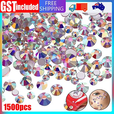 1500 Pcs Nail Art Rhinestones Crystal Gems Glitter Round Beads 3D Tips DIY Deco • $7.99