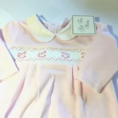 Baby Girl Sleepsuit Baby Grow Smocked Pink Velour / Cotton Spanish Style 3 - 6 M • £12.99