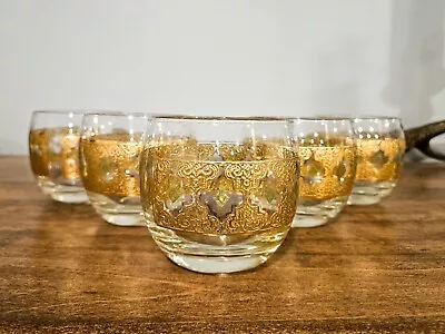 Set Of 5 Mid-Century Culver Valencia Roly Poly Cocktail Bar Glasses 22k Gold • $74.99