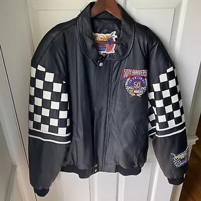 Vintage NASCAR 2000 Black Leather Jacket  XL Jeff Hamilton In Amazing Condition • $120