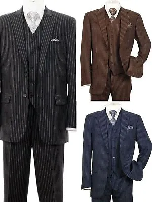 New Men's 3 Piece W/ Vest Classic Luxurious Wool Feel Suits 2-Button Pinstriped • $99.99