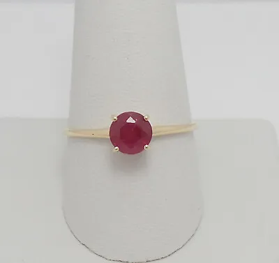 Vintage 1CT Natural Ruby Solitaire Ring Band 10K Yellow Gold • $149.99