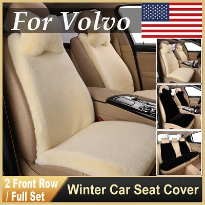 Faux Sheepskin Car Seat Covers 2pcs Front/Rear Protectors For Volvo Beige Black  • $52.72