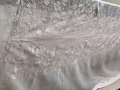 $500 • Buy Vintage 1940s PINK Organza Madeira Linen Tablecloth Applique Embroidery 120 X 63