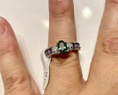 Size 8 18 K White Gold Filled Mystic Rainbow Amethyst Ring NEW Free Shipping • $10