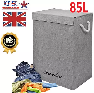 85L Laundry Basket Dirty Washing Clothes Storage Folding Bin Bag Hamper With Lid • £10.29