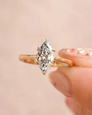 2Ct Marquise Lab-Created Diamond Engagement Wedding Ring 14K Yellow Gold Finish • $98.84