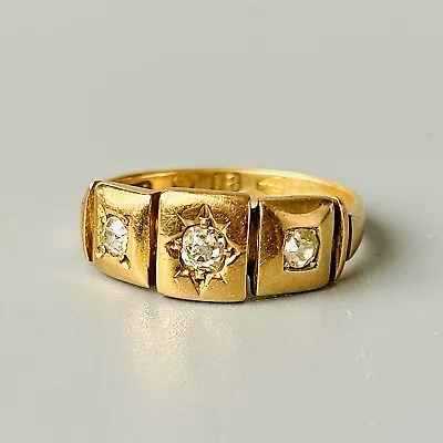 Beautiful Victorian 18ct Yellow Gold 3 Old Cut Diamond Ring. 3.5g UK: J • $1012.24