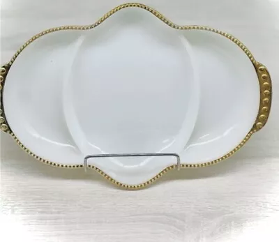 Vintage Fire King Beaded Edge Gold Trim Divided Milk Glass Relish Tray Easter • $12