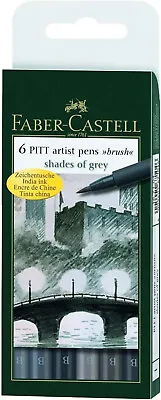 Faber Castell 6 Pitt Artist Brush Pens Shades Of Grey Set Of 6 Colours • £11.99