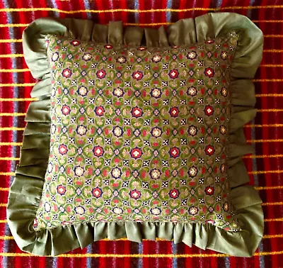 Frill Edge Green Cushion Liberty & Vintage Japanese Fabric 44cm Cottagecore • £30