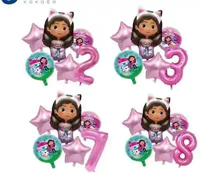 £9.99 • Buy 6pcs Gabby Dollhouse Age Number  Foil Birthday Party Balloons Decorations.