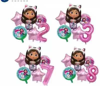 6pcs Gabby Dollhouse Age Number  Foil Birthday Party Balloons Decorations. • £9.99