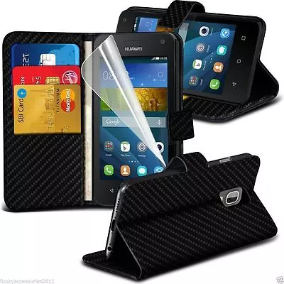 Quality Carbon Executive Leather Flip Wallet Stand Phone Case Cover Protection • £7.95