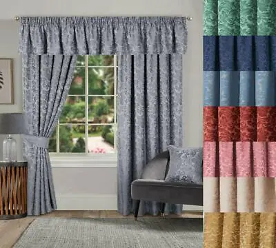 1 Pair Of Buckley Jacquard Damask Lined Pencil Pleat Taped Top Header Curtains  • £8.99