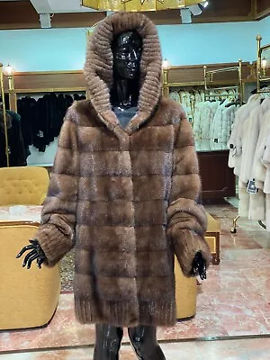 Real Fur MInk Demi Buff (Brown) Jacket With  Côtelé Effect Details & Hood • $1150