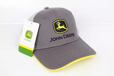John Deere Men's Hat Mesh Back Curved Visor One Size Adjustable Gray Yellow • $16.19