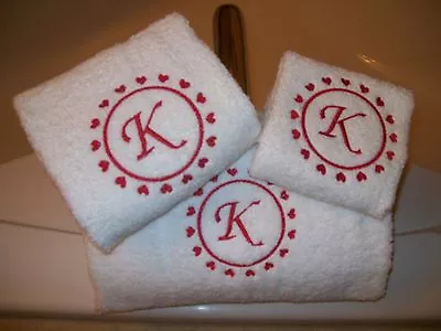 Embroidered Valentines Day Bath Towel Set With Hearts And Letter Monogram • $26