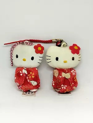 2 Pcs. 2006 Hello Kitty Kimono Mini 2  Plush Doll Keychain Phone Charm VG Cond. • $59