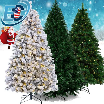 6/7.5ft Artificial Pre-lit Christmas Tree Snow White Flocked Hinged W/LED Lights • $89.99