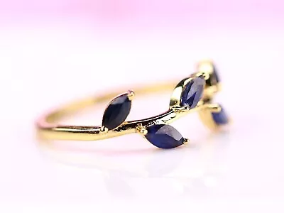 2.50 Ct Marquise Cut Simulated Blue Sapphire Wedding Ring 14K Yellow Gold Plated • $78.31