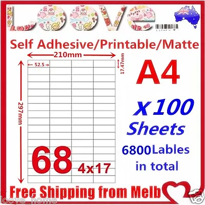 100x A4 Labels Sticker Paper Mailing Address Office Laser Inkjet Printer 17x4 68 • $20.99