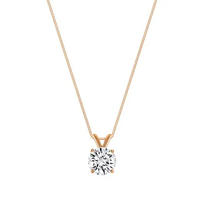 1.50 Ct Round Brilliant Cut Solid 14K Rose Gold Solitaire Pendant 18  Necklace • $209.97