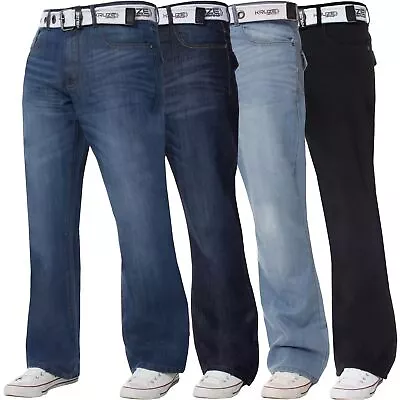 Kruze Denim Bootcut Jeans Mens Wide Leg Flare Pants Belted Trouser UK Waist Size • £14.99