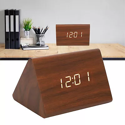 Wood Digital Alarm Clock Triangle Modern Simple Design Portable Wooden LED C BOO • $17.31