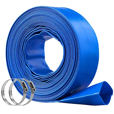 VEVOR Discharge Hose 2 X 50' PVC Lay Flat Hose Backwash Drain Hose W/ Clamp • $29.89