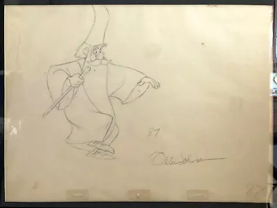 Disney SIGNED Production Drawing Of Merlin - The Sword In The Stone 1963. • $800