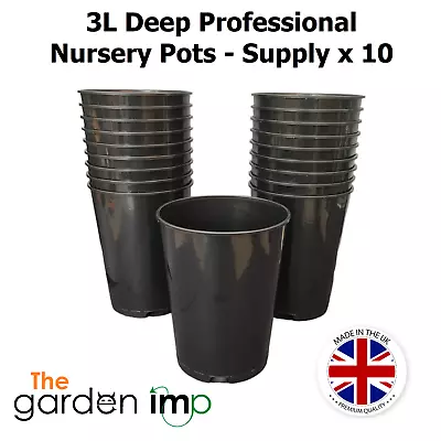 3L Deep Rose Plant Pots Tall Round Black Plastic Strong Litre Pot UK | Qty X 10 • £9.99