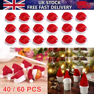 £5.69 • Buy 60pcs Mini Christmas Hat Santa Claus Cap Lollipop Wrap Xmas Bottle Covers Decor