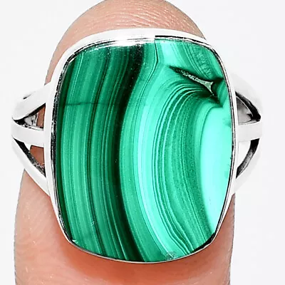Natural Malachite Eye - Congo 925 Sterling Silver Ring S.8 Jewelry R-1003 • $11.49