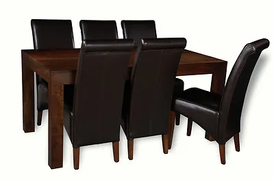 Solid Mango Wood 160cm Dining Table & 6 Rollback Chairs New Indian Furniture  • £1028.15