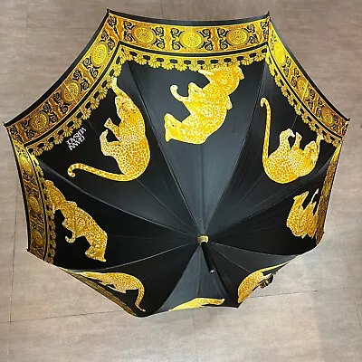 Auth VERSACE Leopard Motif Umbrella Black Gold Vintage • $488