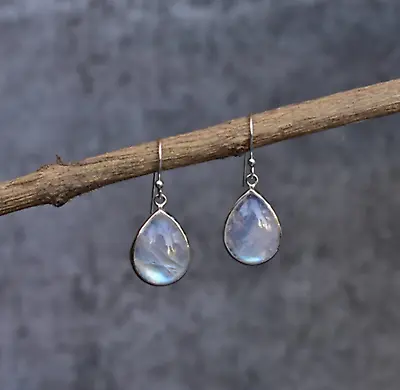 Moonstone Dangle Earring Pear Stone Shape Solid 925 Sterling Silver MO** • $16.22