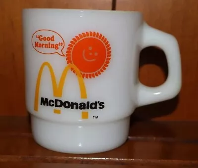 McDonald's Good Morning Coffee Mug Cup Anchor Hocking Fire King Milk Glass Vtg • $14.99