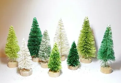 LOT 9 Assorted Green & White Miniature Mini Xmas Sisal Bottle Brush Trees Set • $22.95