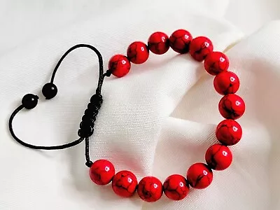 Red Stone Shamballa Style Macrame Bracelet • $15