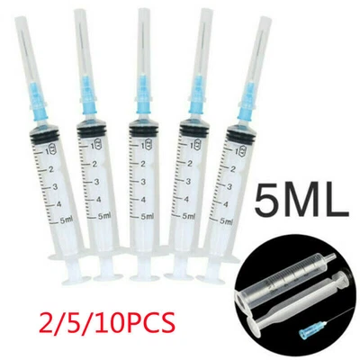 $8.79 • Buy 2-10Pcs/Set 5ml Plastic Syringe With Storage Cap Glue Pointed End Tip Needles
