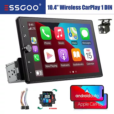 10.4  1 DIN Wireless Carplay Android Auto Radio Car Stereo Rotatable Screen Cam • $98.54
