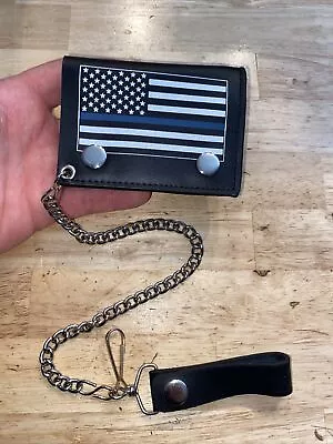 Thin Blue Line Genuine Cow Leather Wallet Police LE Sheriff Deputy Collector! • $25.69