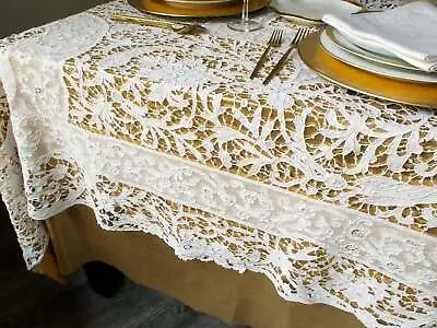 Lavish Vintage Italian Point De Venise Lace Tablecloth 70x120  • $2400