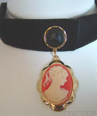 Victorian Cameo Choker Black Velvet Velour Necklace • $12.60