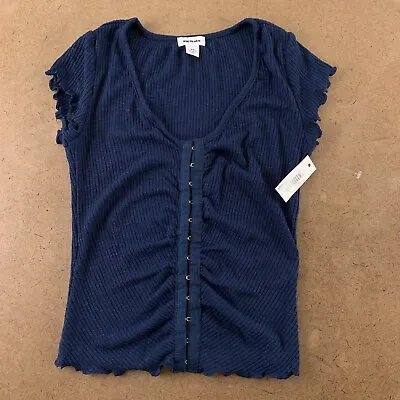 Wild Meadow Women's Size XS Navy Ribbed Short Sleeve Lettuce-Edged Tee NWT • $25.95