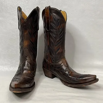 Old Gringo Men's Sz 8.5 B NARROW Black Brown Cowboy Boots Inlay Leaves Snip Toe • $244.76