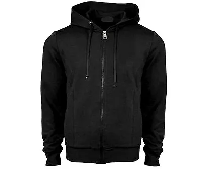 PLAIN BLACK ZIP HOODY Mens All Sizes Cotton Urban Hooded Jacket Gents Small- 2XL • $21.41