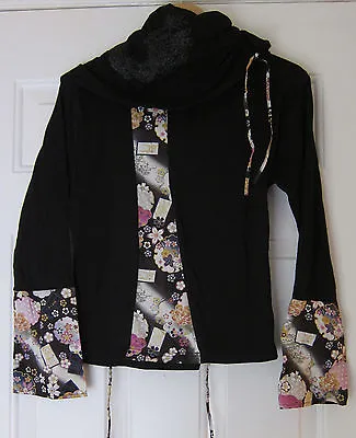 H.NAOTO Top Cutsew MoMo Long Sleeve Corset Lacing Cowl Black New Floral Fabric • $79.97